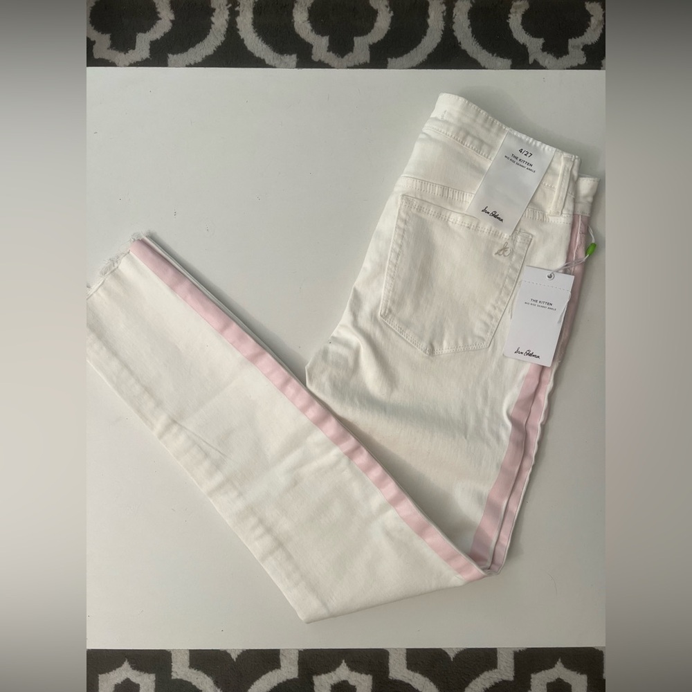 Sam Edelman White Jeans with Pink Stripes